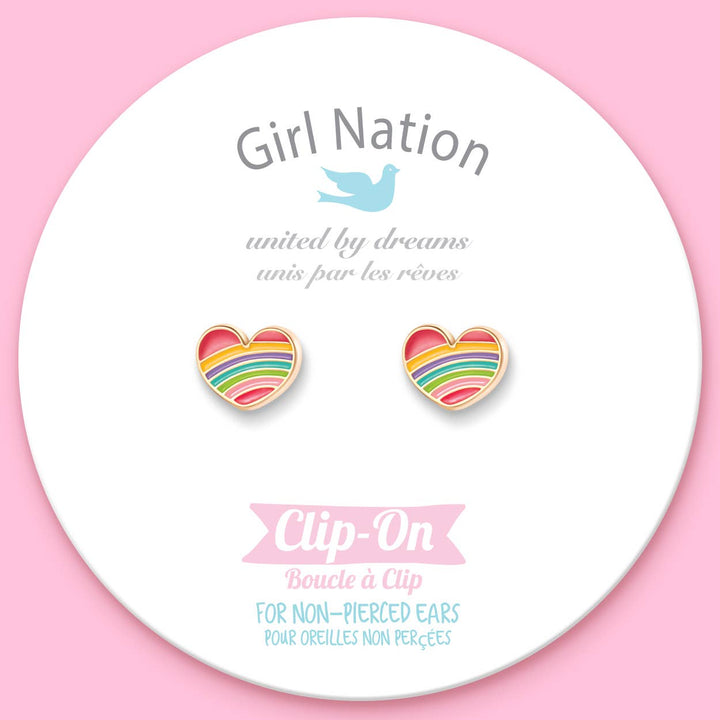 CLIP ON Cutie Earrings- Rainbow Heart