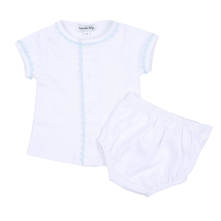 Baby Joy Blue Crochet Trim Diaper Cover Set: Blue / 6M/MD