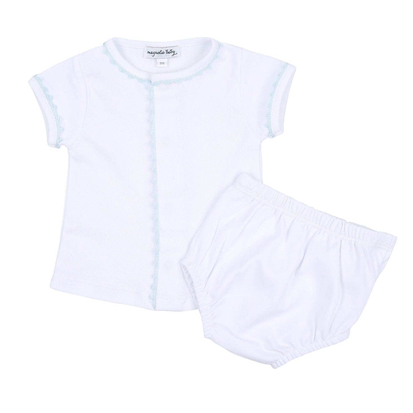 Baby Joy Blue Crochet Trim Diaper Cover Set: Blue / 9M/LG