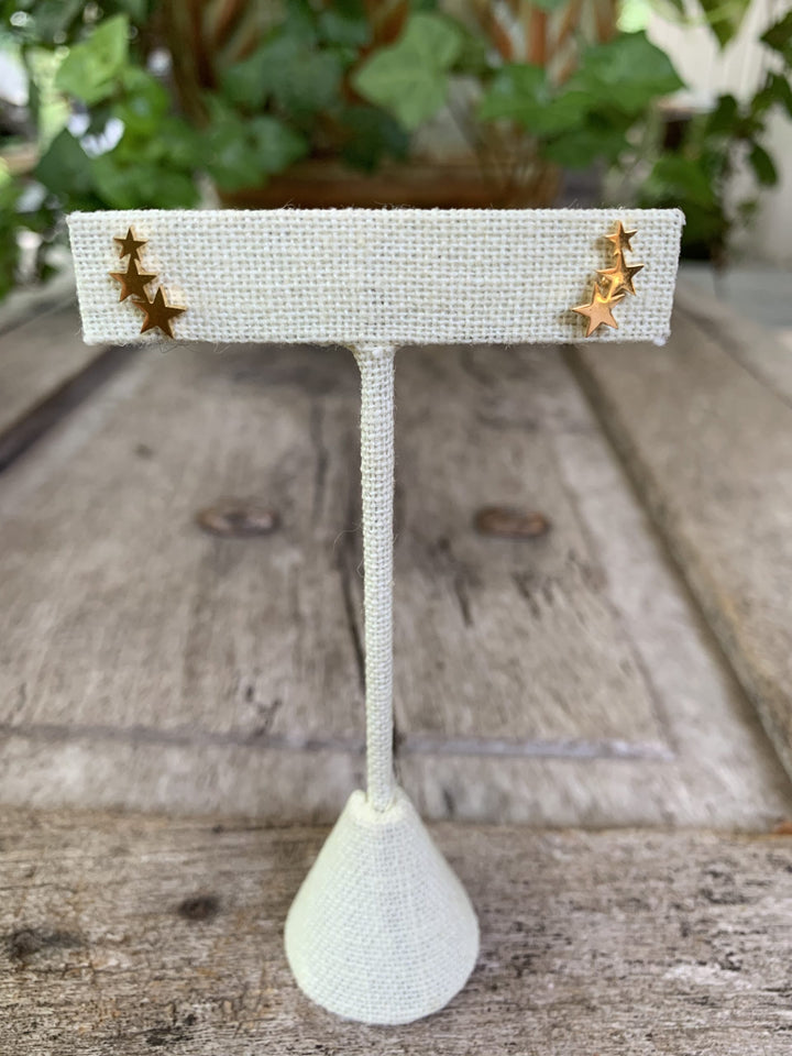 Gold Triple Star Cluster Earrings