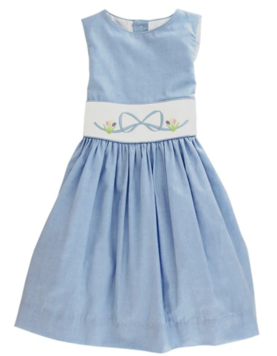 Cambray Sleeveless Dress w/Emb Bow