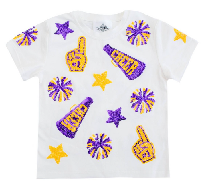 Purple and Yellow Sequin Cheer Shirt