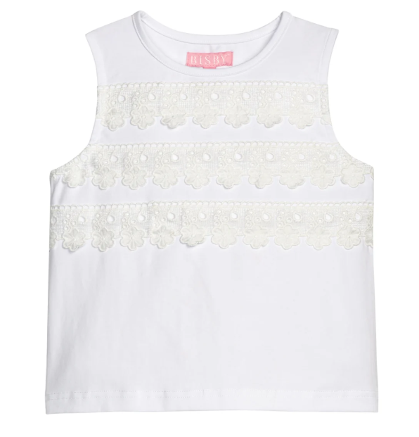 White Eyelet Stripe Tank