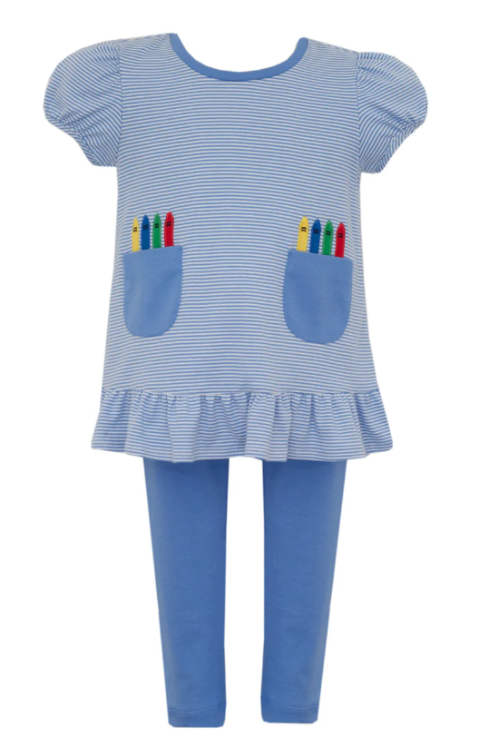 Crayon's Blue Stripe Tunic Set w/Pockets