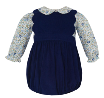 Navy Cord Short Bubble w/Floral Top