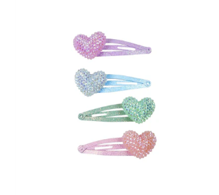 Sparkle Heart Bobble Hair Clips 4PC