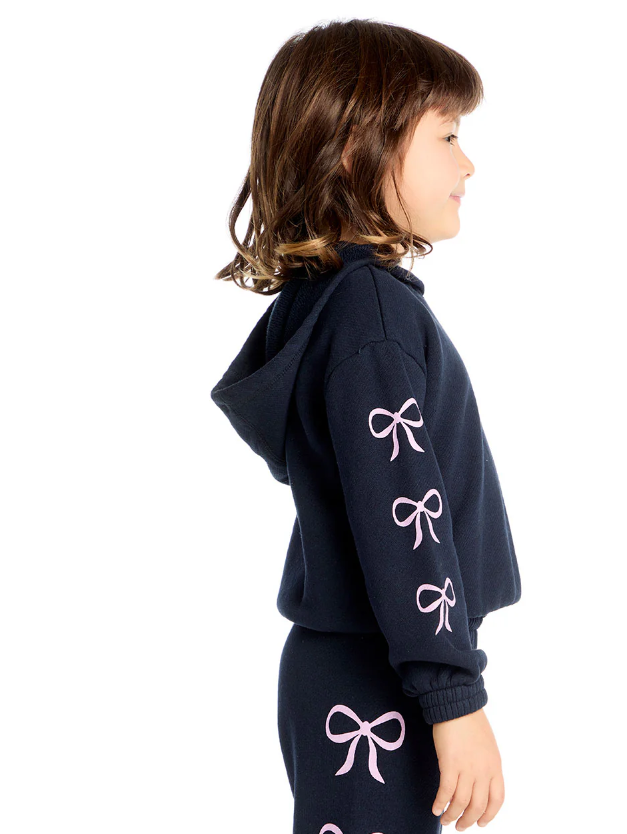 Cropped Bow Hoodie-Navy-Tween