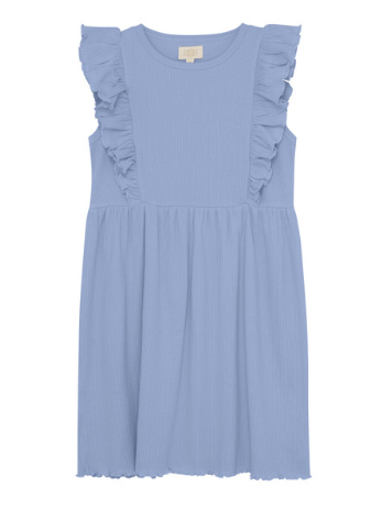 Blue Ribbed Dress w/Ruffles