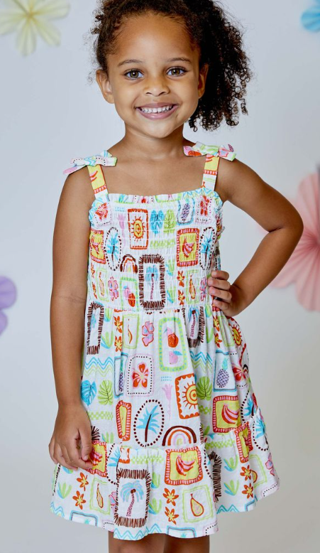 White Combo Pattern Dress