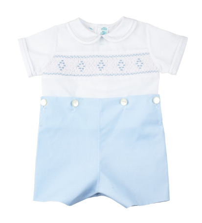 WHT/Blue Smocked Diamond Bobby Suit