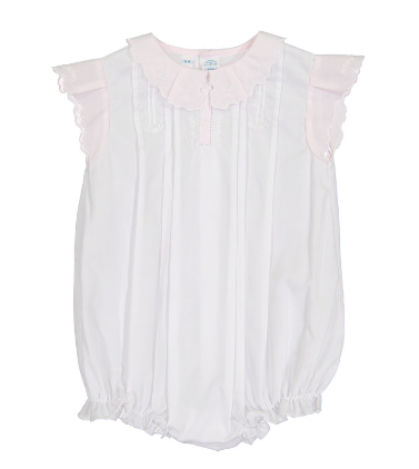 White/Pink Vintage Fly Sleeve Romper