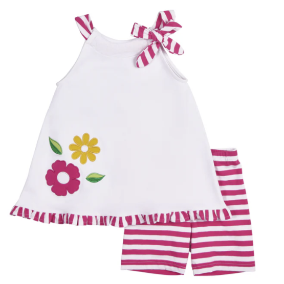 Pink Stripe Knit Short Set w/Flowers