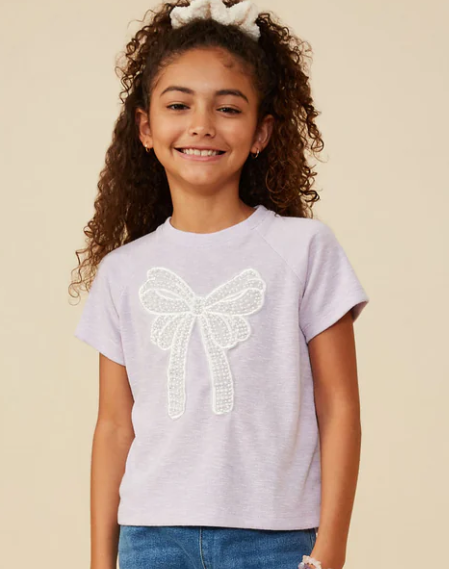 Pearl Ribbon Patch Lavender Tee