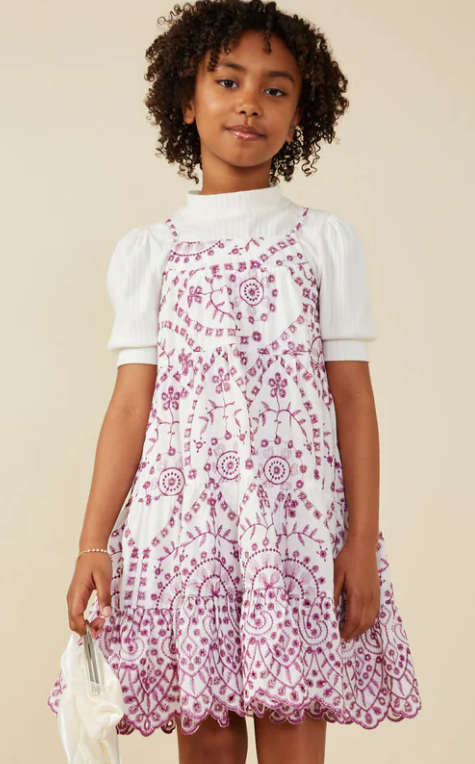 Eyelet Emb Scallop Hem Tank Dress-Pur