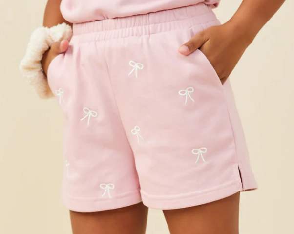 Bow Emb French Terry Boxer Short-Mauve