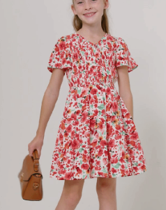 Floral Red Smocked Dress