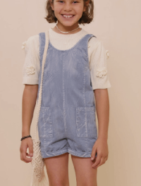 Washed Patch Pocket Romper-Dusty Blue