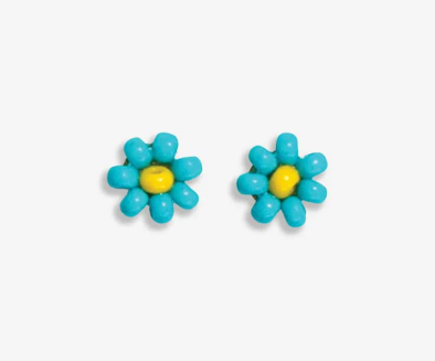 Tina Two Color Beaded Post Earrings Turq