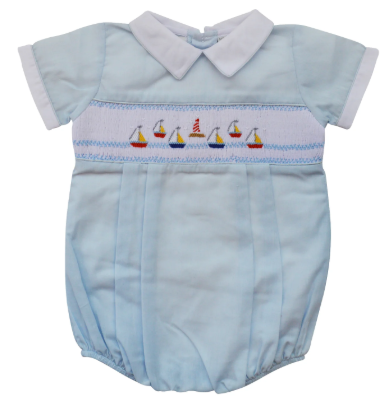 Classic Smocked Creeper Blue Sail Boats