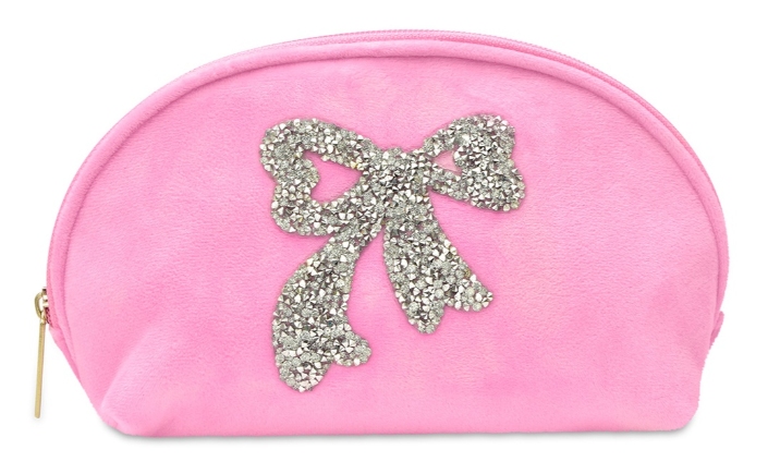 Glitter Bow Oval Cosmetic Bag