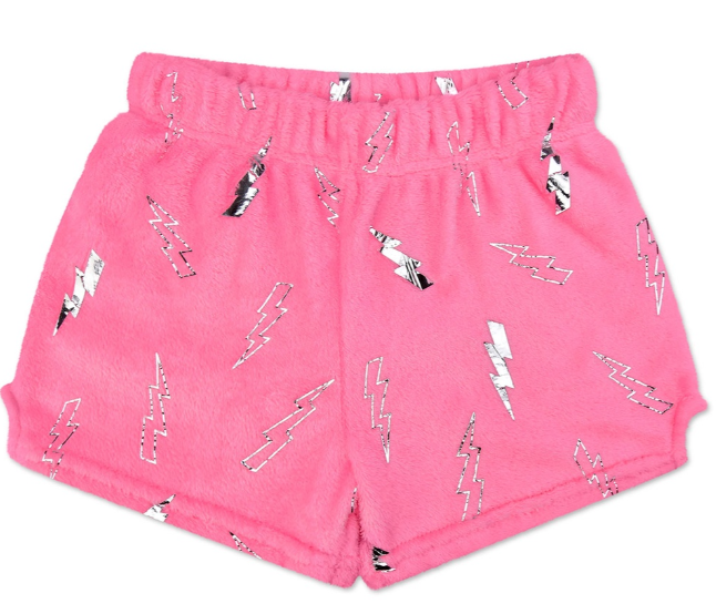 Pink Foil Lightning Plush Shorts