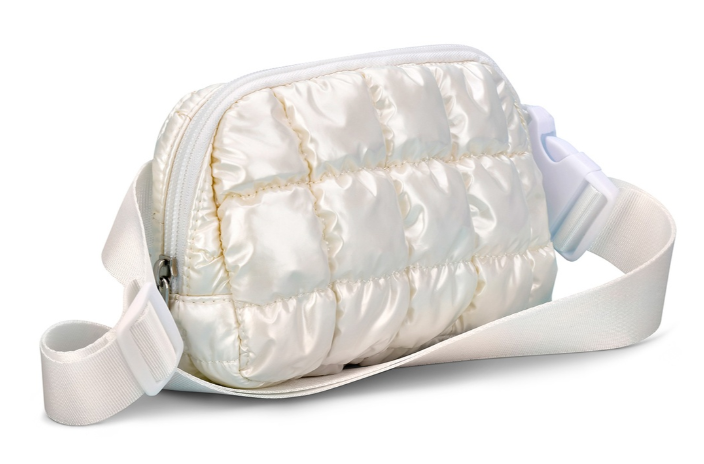 Pearl White Shiny Puffer Belt Bag