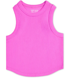 Pink Cropped Ribbed Racerbank Tank