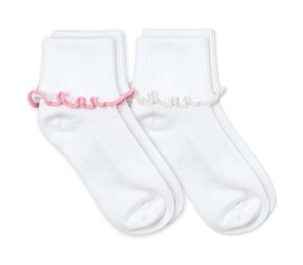 Ripple Edge Pink/White Cuff Socks 2 pK