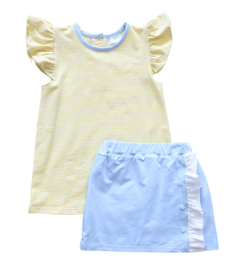 Sunny Yellow Stripe Skort Set - Girls