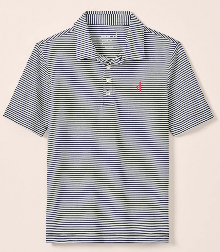 Dru Navy Stripe Perf Mesh Polo