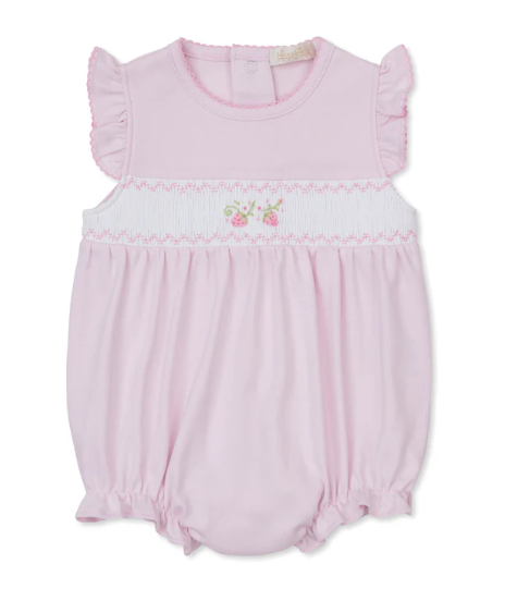 Pink Hand Smocked Bubble w/Strawberries