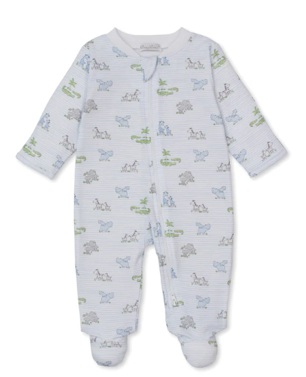 Safari Party Blue Stripe Zip Footie