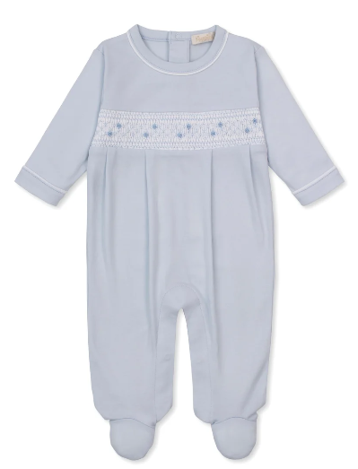 Blue Hand Smocked Footie
