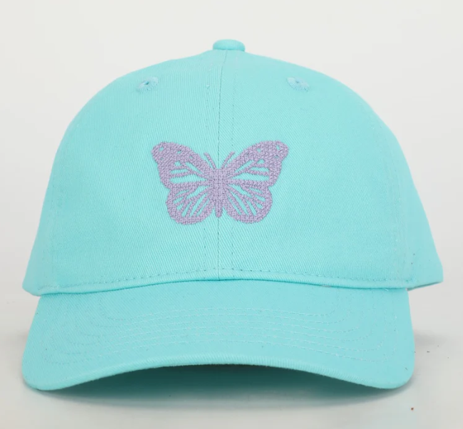 Kids Butterfly BB Hat - Aqua/Purple