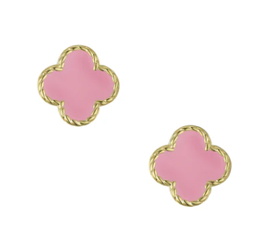 Four Leaf Clover Stud Earrings -Pink