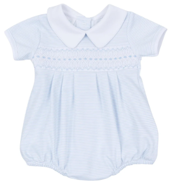Benjamin Smocked Blue Stripe Bubble