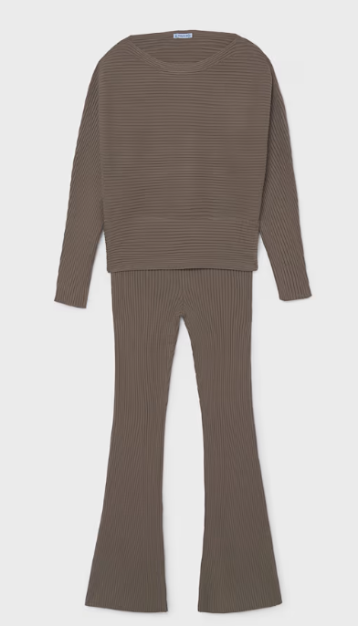 Ribbed Knit Pant Set - Chocolate