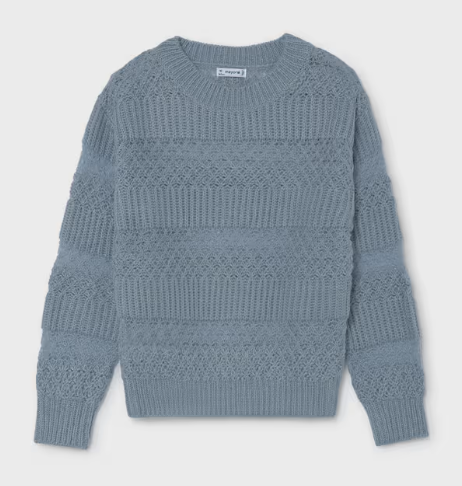 Textured Pointelle Sweater - Blue