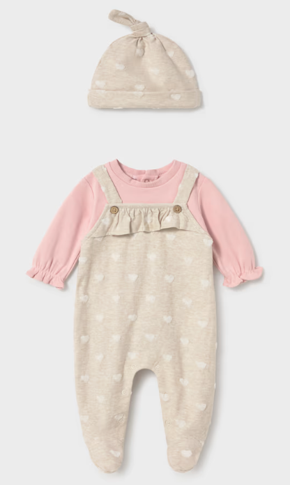 Girls Pink/Tan Romper w/Hat