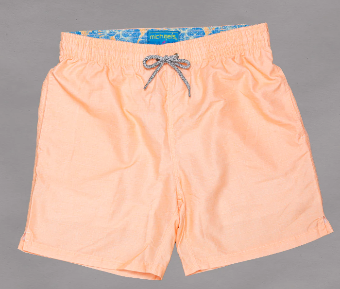 Solid Orange Linen Print Mesh Swim Trunk