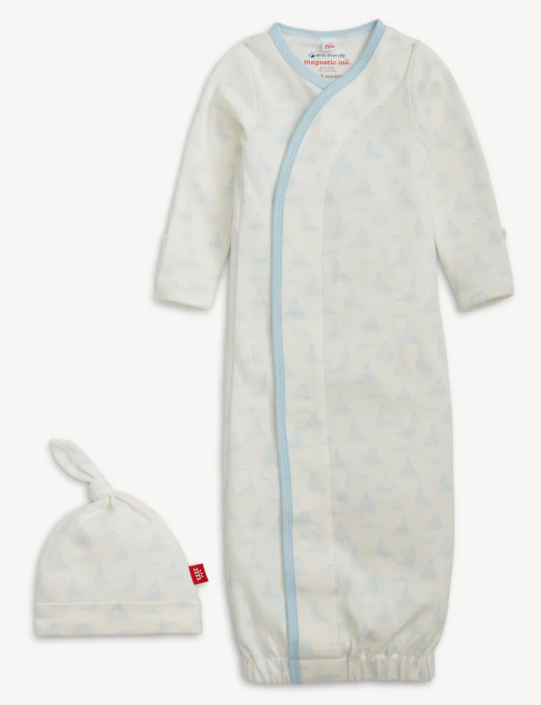 Blue Tiny Tides Gown & Hat Set