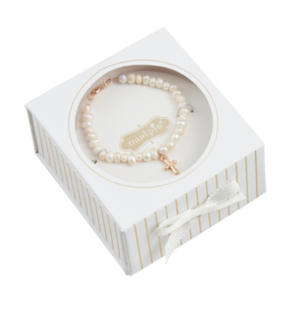 Pearl w/Gold Cross Bracelet