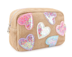 Confetti Heart Patched Straw Pouch