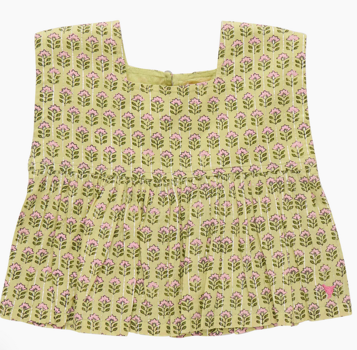 Kamari Green Prairie Block Print Top
