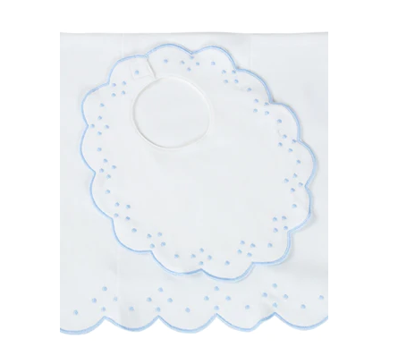 Blue Scalloped Bib and Burp