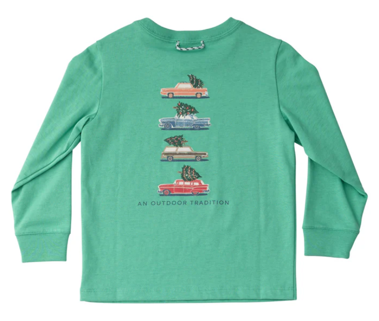 Cotton Green Spruce Tee - Christmas Cars