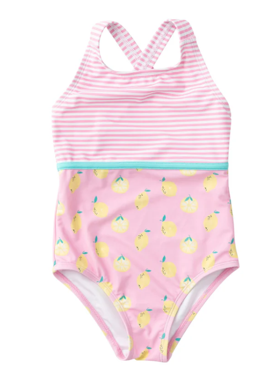 Pink Lemon Print Cross Back Swimsuit