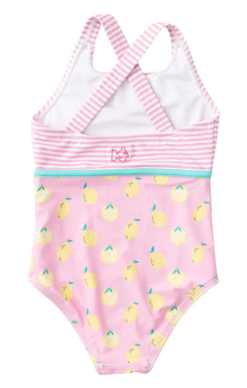 Pink Lemon Print Cross Back Swimsuit
