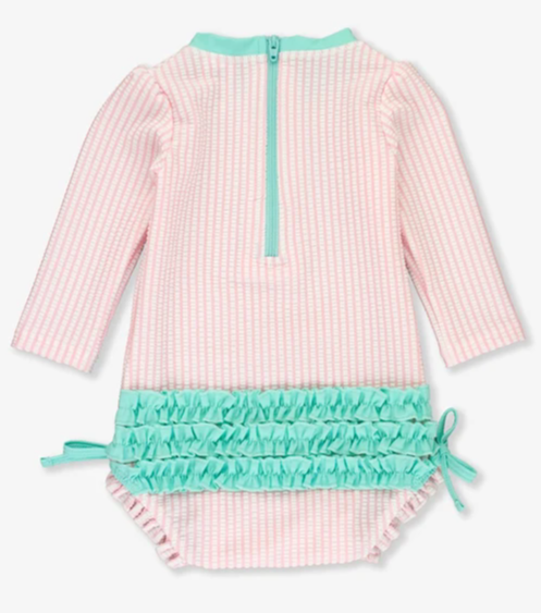 Pink Seersucker 1 Piece Rash Guard