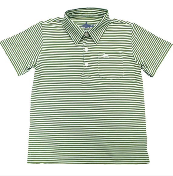 Inshore Green Stripe Perf Polo